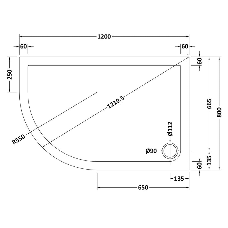 Porto Matt Black 6mm Offset Quadrant Shower Enclosure With White Stone Resin Tray & Waste - 1200 x 800mm