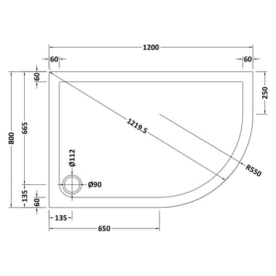 Porto Matt Black 6mm Offset Quadrant Shower Enclosure With White Stone Resin Tray & Waste - 1200 x 800mm