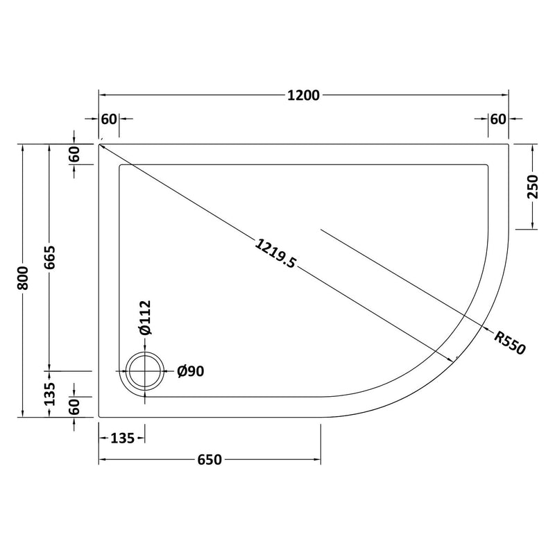 Porto Matt Black 6mm Offset Quadrant Shower Enclosure With White Stone Resin Tray & Waste - 1200 x 800mm