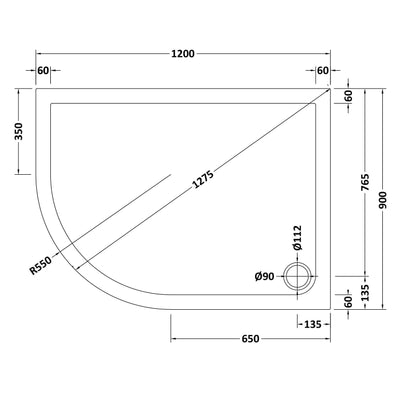 Porto Matt Black 6mm Offset Quadrant Shower Enclosure With White Stone Resin Tray & Waste - 1200 x 900mm