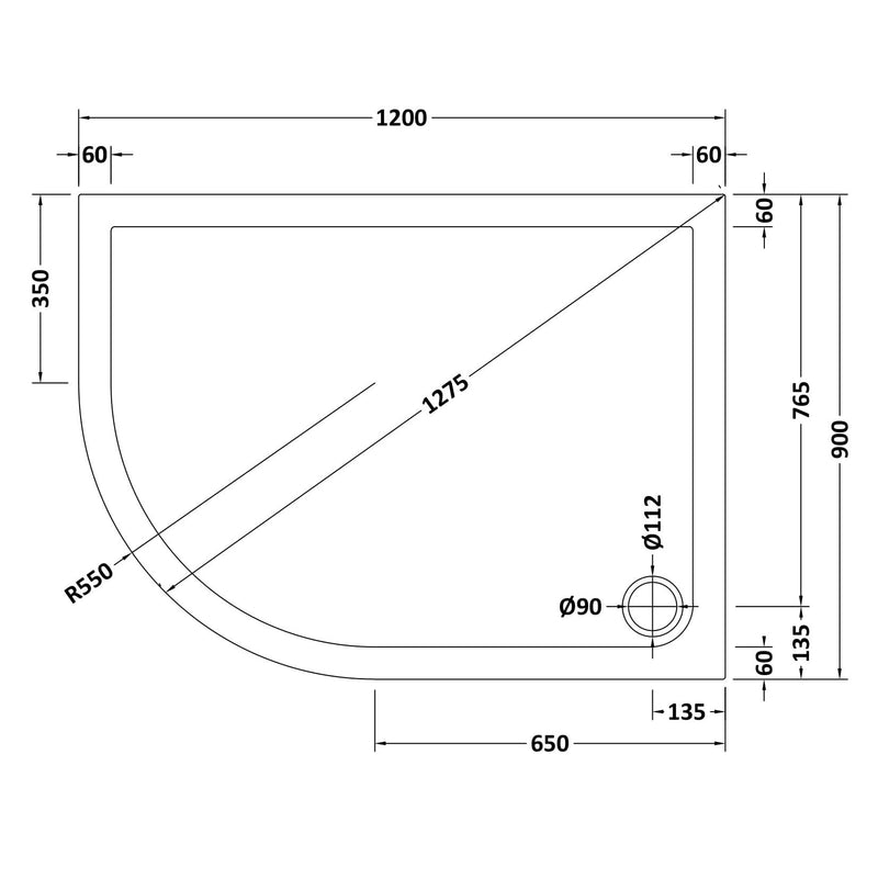 Porto Matt Black 6mm Offset Quadrant Shower Enclosure With White Stone Resin Tray & Waste - 1200 x 900mm