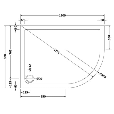 Porto Matt Black 6mm Offset Quadrant Shower Enclosure With White Stone Resin Tray & Waste - 1200 x 900mm