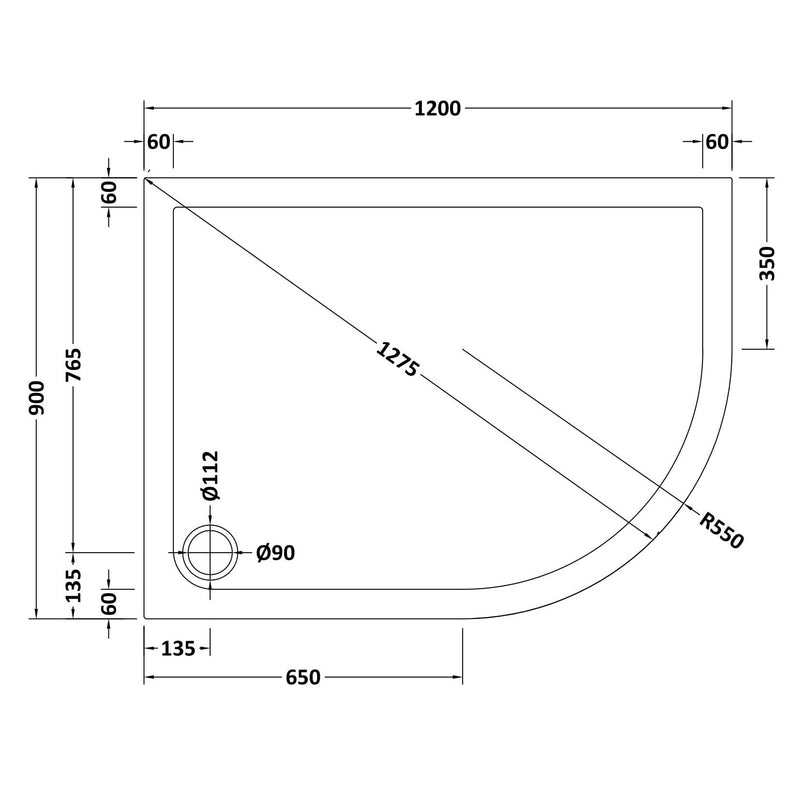 Porto Matt Black 6mm Offset Quadrant Shower Enclosure With White Stone Resin Tray & Waste - 1200 x 900mm