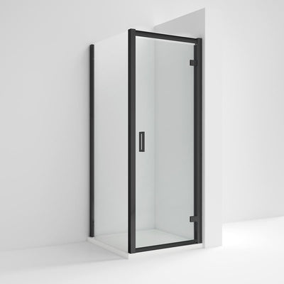 Porto Matt Black 6mm Pivot Shower Door With White Stone Resin Tray & Waste - 900 x 900mm