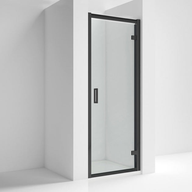 Porto Matt Black 6mm Pivot Shower Door With Slate Effect Stone Resin Tray & Waste - 760 x 760mm