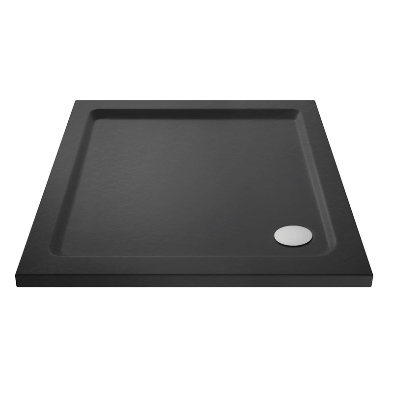 Porto Chrome 6mm Pivot Shower Door With Slate Effect Stone Resin Tray & Waste - 900 x 900mm