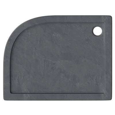 Slate Effect Stone Resin Offset Quadrant Shower Tray & Waste 900 x 800mm Right Hand