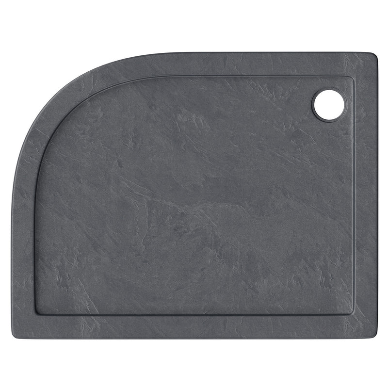 Slate Effect Stone Resin Offset Quadrant Shower Tray & Waste 900 x 760mm Right Hand
