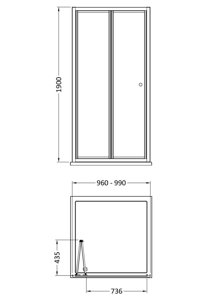 Porto 6mm Bi-Fold Shower Door - 1000mm, 1900mm High, Chrome