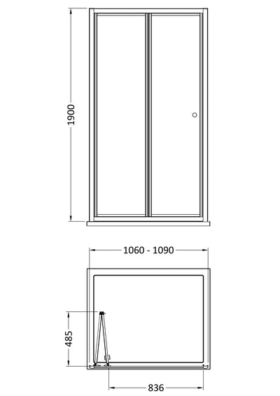 Porto 6mm Bi-Fold Shower Door - 1100mm, 1900mm High, Chrome