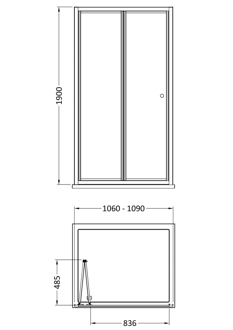 Porto 6mm Bi-Fold Shower Door - 1100mm, 1900mm High, Chrome