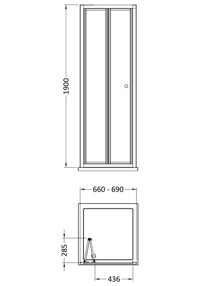 Porto 6mm Bi-Fold Shower Door - 700mm, 1900mm High, Matt Black