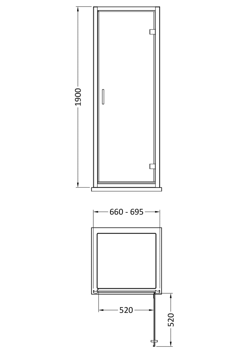 Porto 6mm Hinged Shower Door - 700mm, 1900mm High, Chrome