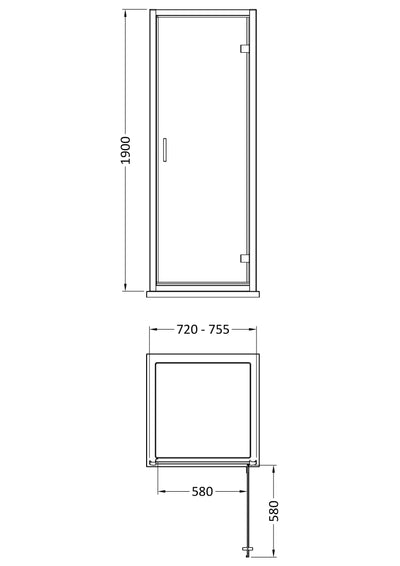 Porto 6mm Hinged Shower Door - 760mm, 1900mm High, Brushed Brass