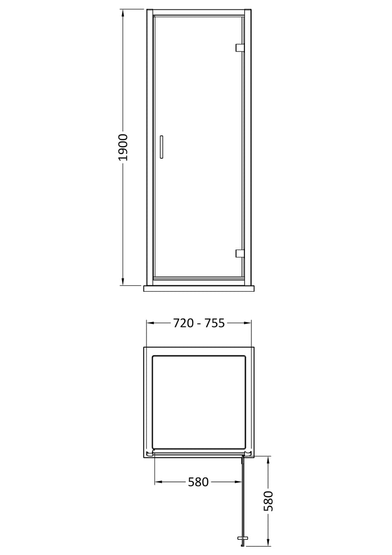 Porto 6mm Hinged Shower Door - 760mm, 1900mm High, Brushed Brass