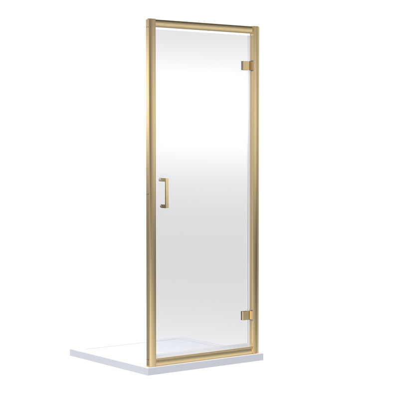 Porto 6mm Hinged Shower Door - 760mm, 1900mm High, Brushed Brass