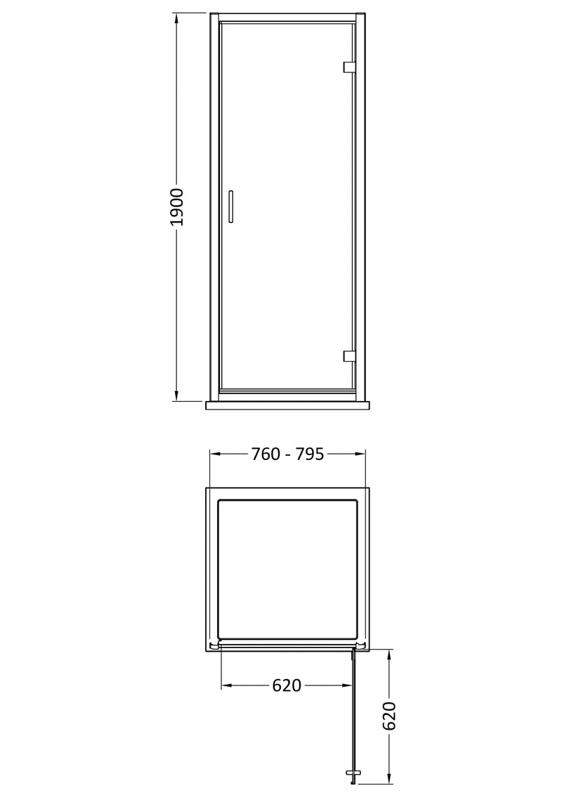 Porto 6mm Hinged Shower Door - 800mm, 1900mm High, Chrome
