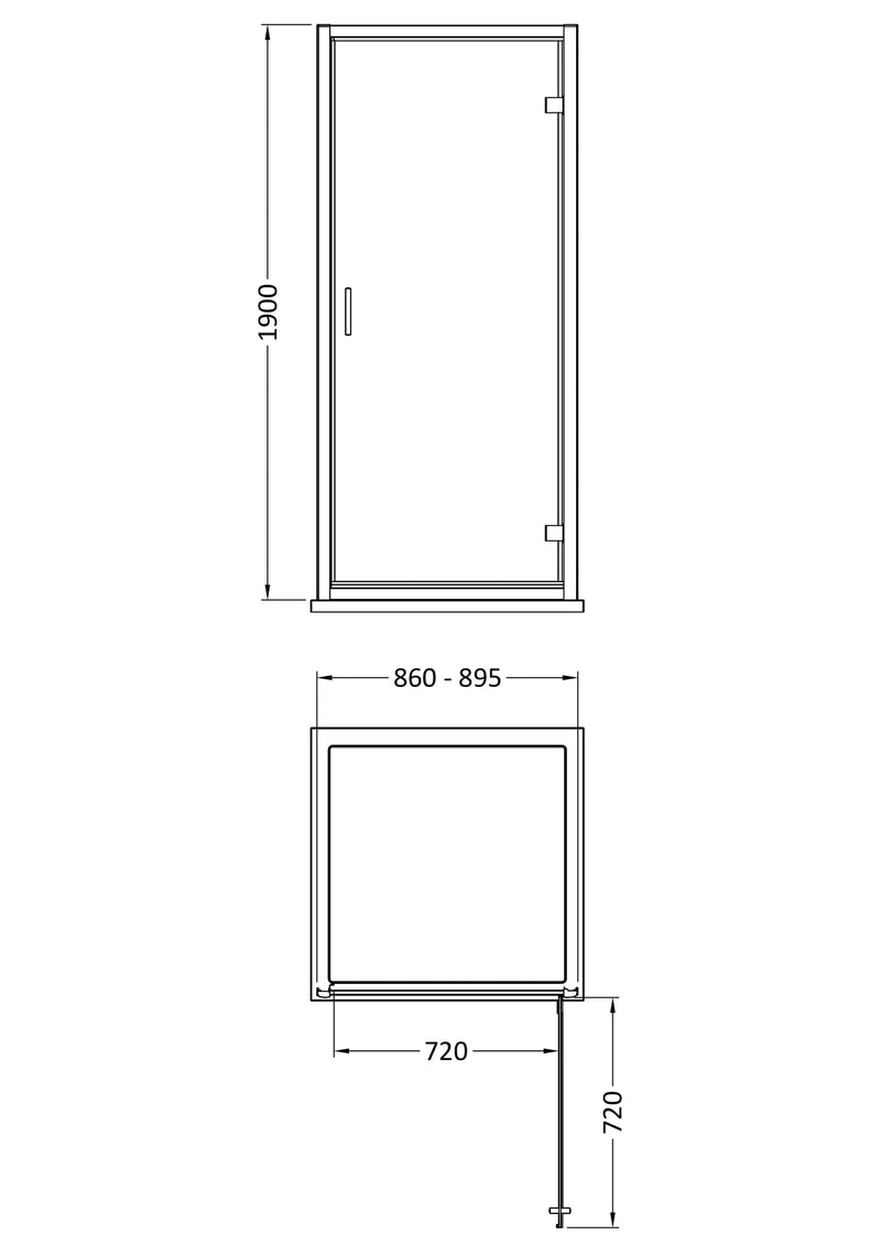 Porto 6mm Hinged Shower Door - 900mm, 1900mm High, Brushed Brass