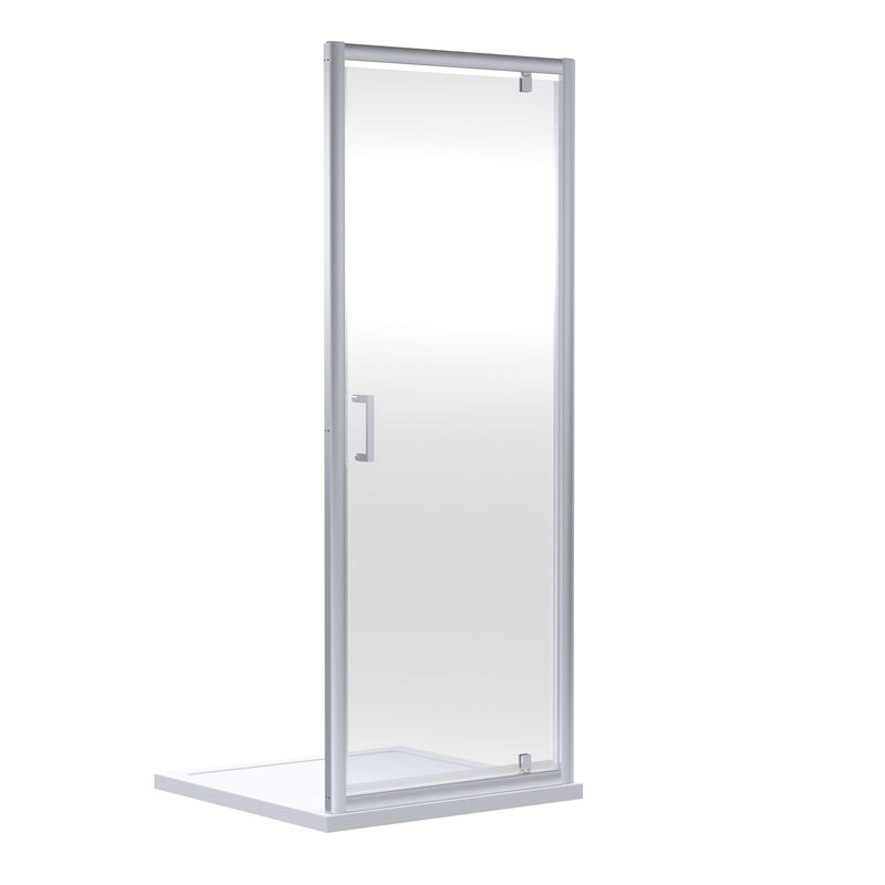 Porto Chrome 6mm Pivot Shower Door With Slate Effect Stone Resin Tray & Waste - 1000 x 900mm