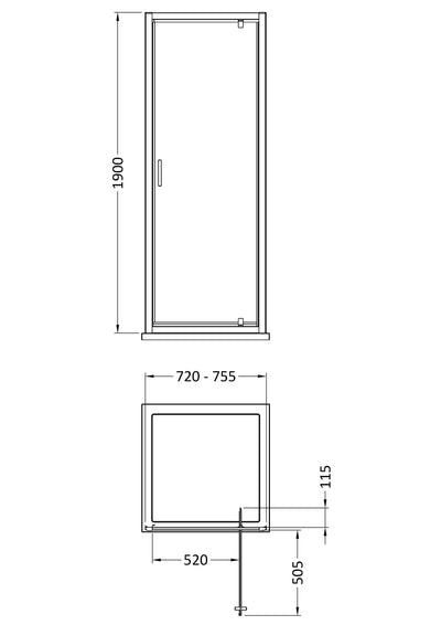 Porto 6mm Pivot Shower Door - 760mm, 1900mm High, Brushed Brass