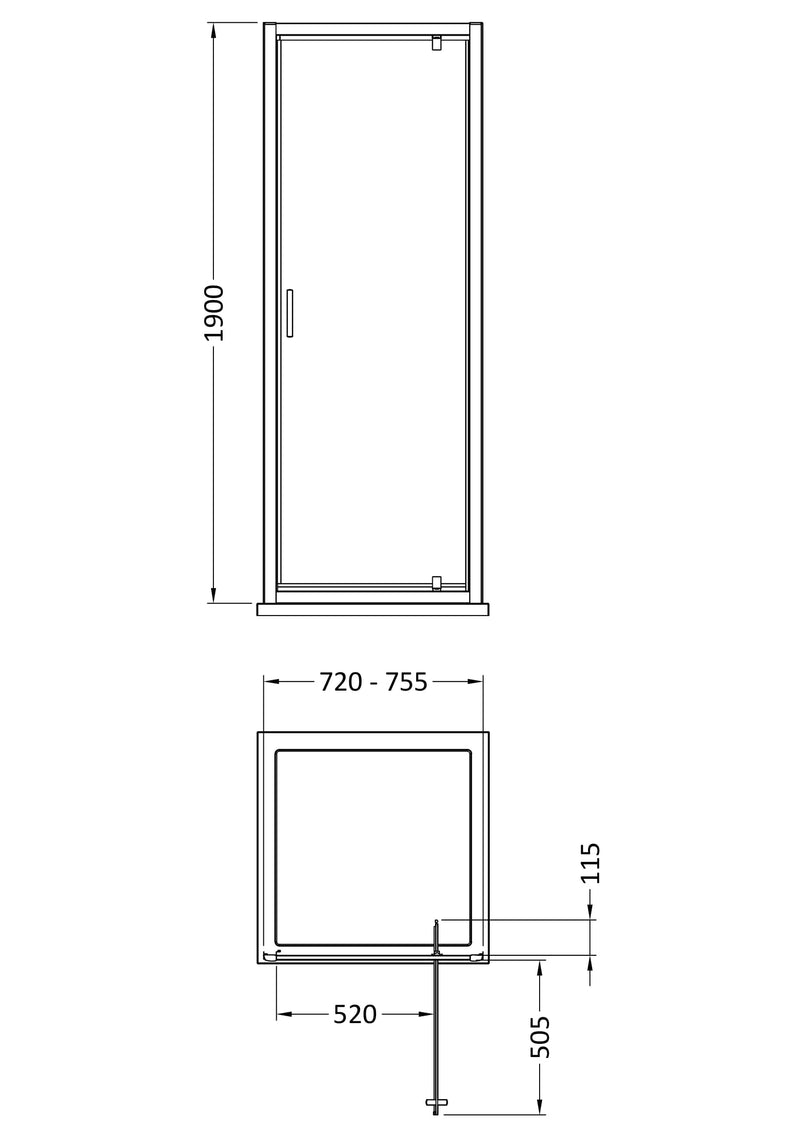 Porto 6mm Pivot Shower Door - 760mm, 1900mm High, Brushed Brass
