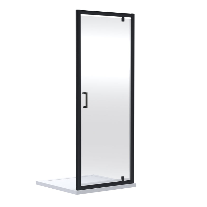 Porto Matt Black 6mm Pivot Shower Door With White Stone Resin Tray & Waste - 800 x 800mm