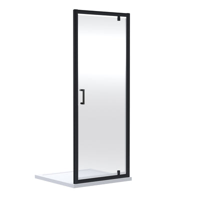 Porto Matt Black 6mm Pivot Shower Door With Slate Effect Stone Resin Tray & Waste - 760 x 760mm