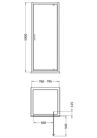 Porto 6mm Pivot Shower Door - 800mm, 1900mm High, Matt Black