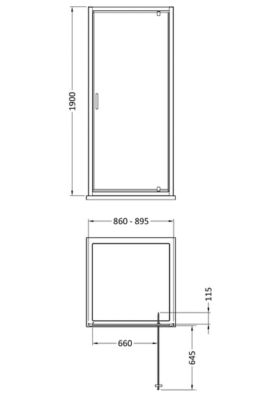 Porto 6mm Pivot Shower Door - 900mm, 1900mm High, Matt Black