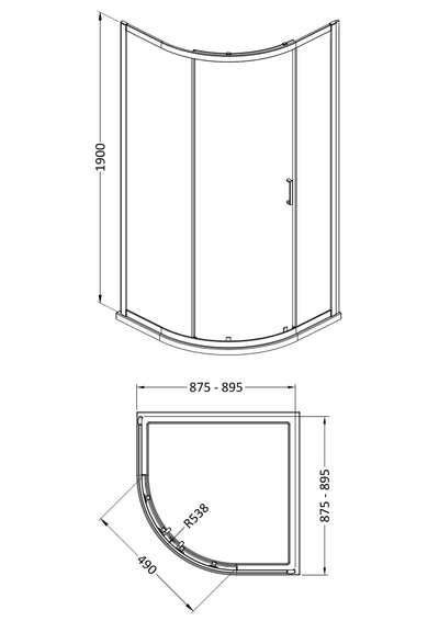 Porto 6mm Single Entry Quadrant Shower Enclosure - 900 x 900mm, 1900mm High