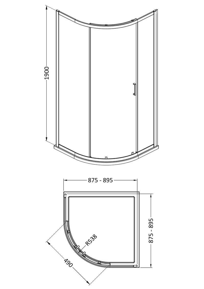 Porto 6mm Single Entry Quadrant Shower Enclosure - 900 x 900mm, 1900mm High