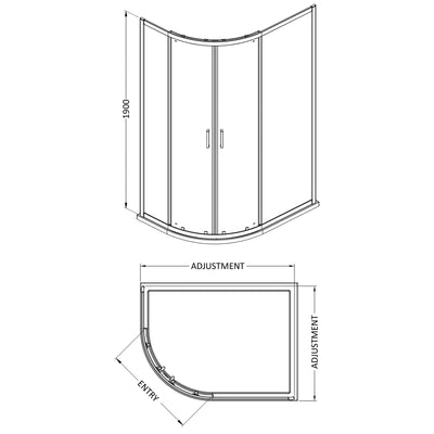 Porto Matt Black 6mm Offset Quadrant Shower Enclosure With White Stone Resin Tray & Waste - 1200 x 900mm