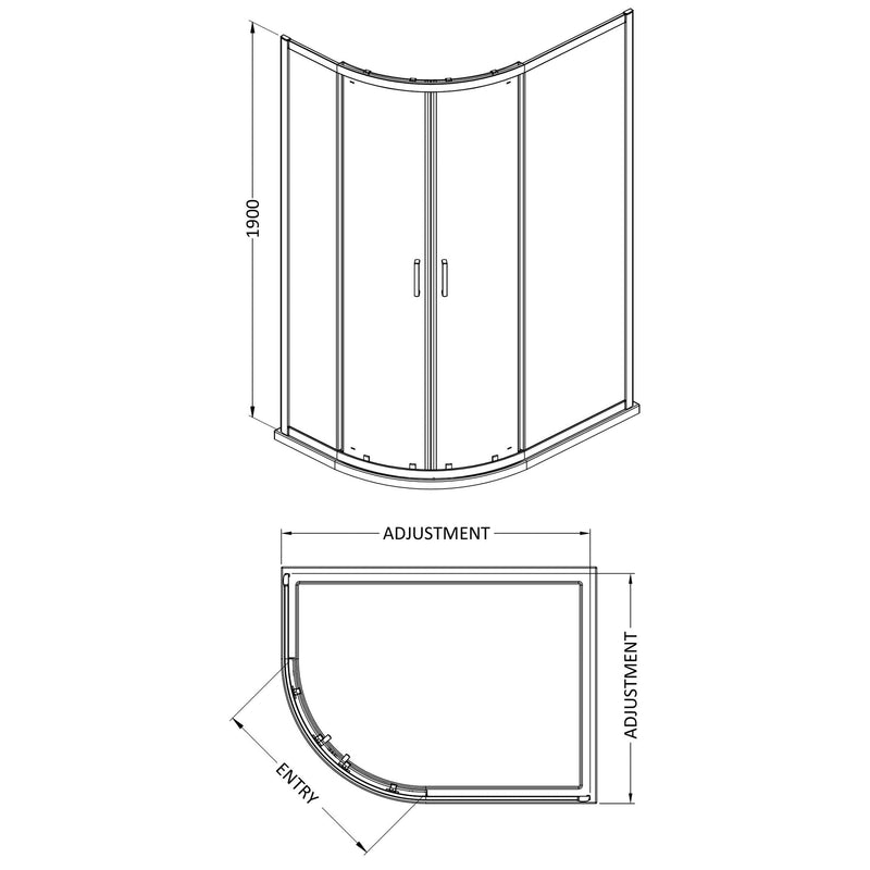 Porto Matt Black 6mm Offset Quadrant Shower Enclosure With White Stone Resin Tray & Waste - 1200 x 900mm