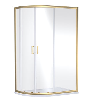 Porto Brushed Brass 6mm Offset Quadrant Shower Enclosure With White Stone Resin Tray & Waste - 1000 x 800mm