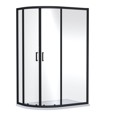 Porto Matt Black 6mm Offset Quadrant Shower Enclosure With Slate Effect Stone Resin Tray & Waste - 1200 x 900mm