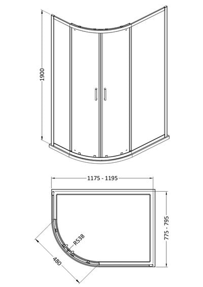Porto 6mm Offset Quadrant Shower Enclosure - 1200 x 800mm, 1900mm High, Chrome