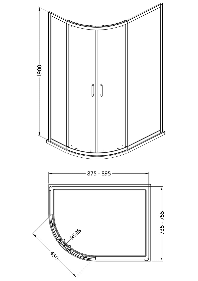 Porto 6mm Offset Quadrant Shower Enclosure - 900 x 760mm, 1900mm High