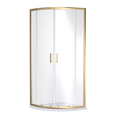 Porto Brushed Brass 6mm Quadrant Shower Enclosure With White Stone Resin Tray & Waste - 800 x 800mm