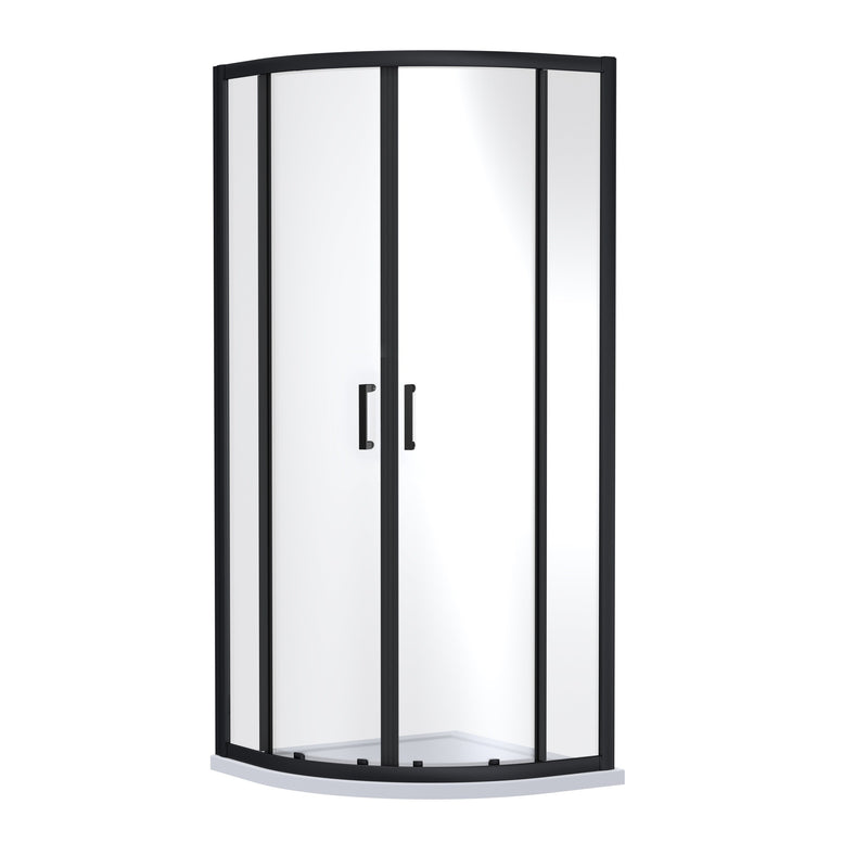 Porto Matt Black 6mm Quadrant Shower Enclosure With White Stone Resin Tray & Waste - 900 x 900mm