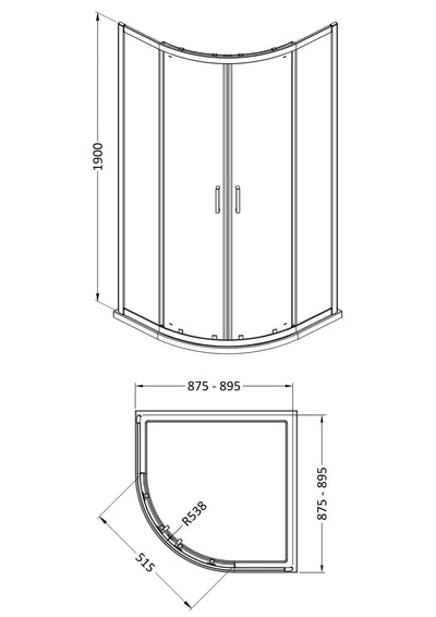 Porto 6mm Quadrant Shower Enclosure - 900 x 900mm, 1900mm High
