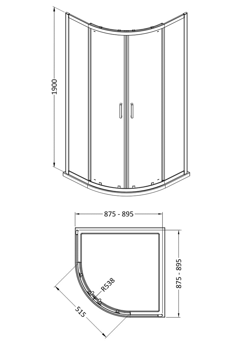 Porto 6mm Quadrant Shower Enclosure - 900 x 900mm, 1900mm High