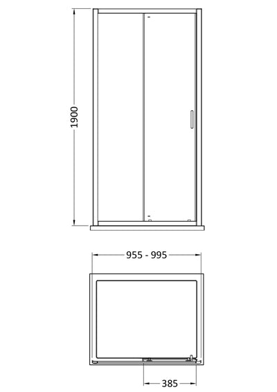 Porto 6mm Single Sliding Shower Door - 1000mm, 1900mm High, Matt Black