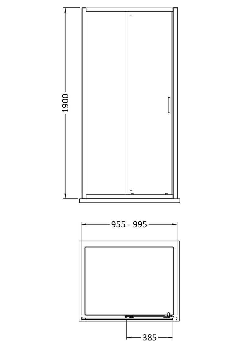 Porto 6mm Single Sliding Shower Door - 1000mm, 1900mm High, Matt Black