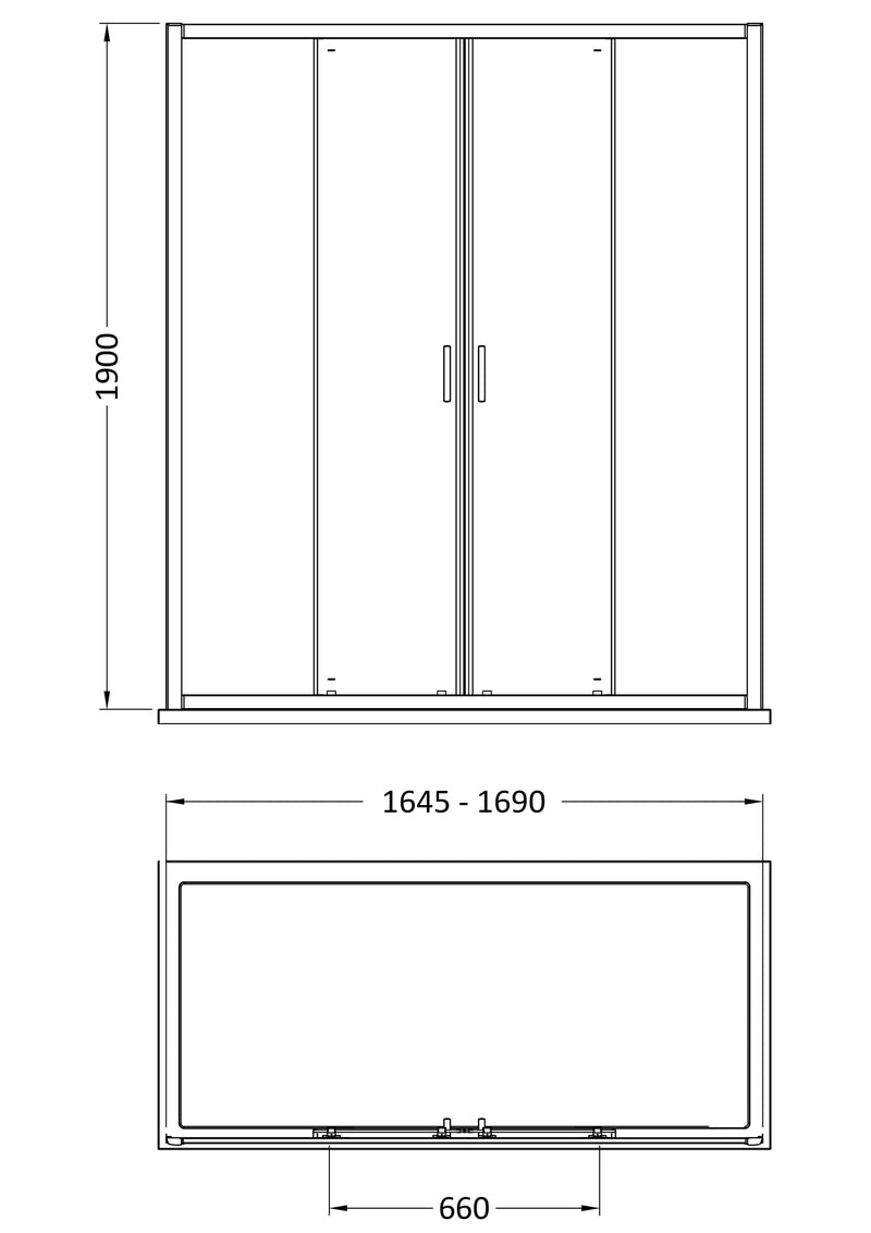 Porto 6mm Double Sliding Shower Door - 1700mm, 1900mm High, Chrome