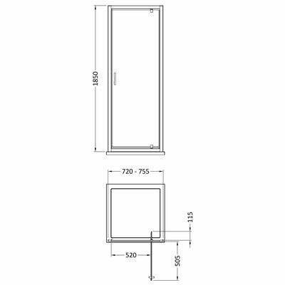 Lisbon 5mm Pivot Shower Door - 760mm, 1850mm High, Chrome