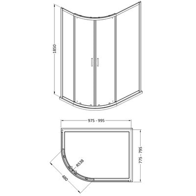 Lisbon 5mm Offset Quadrant Shower Enclosure - 1000 x 800mm, 1850mm High, Chrome