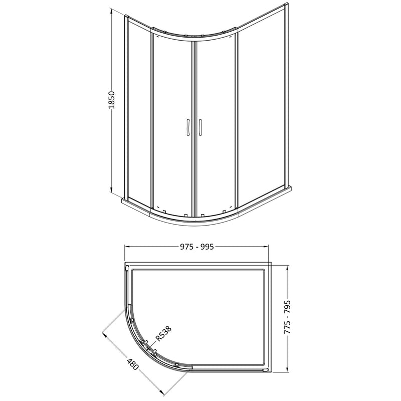 Lisbon 5mm Offset Quadrant Shower Enclosure - 1000 x 800mm, 1850mm High, Chrome