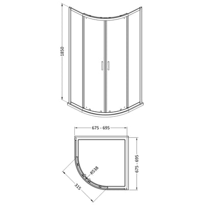 Lisbon 5mm Quadrant Shower Enclosure - 700 x 700mm, 1850mm High, Chrome