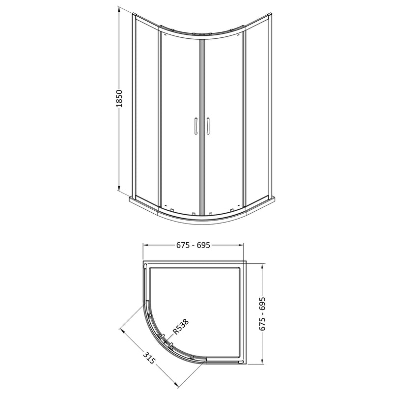 Lisbon 5mm Quadrant Shower Enclosure - 700 x 700mm, 1850mm High, Chrome