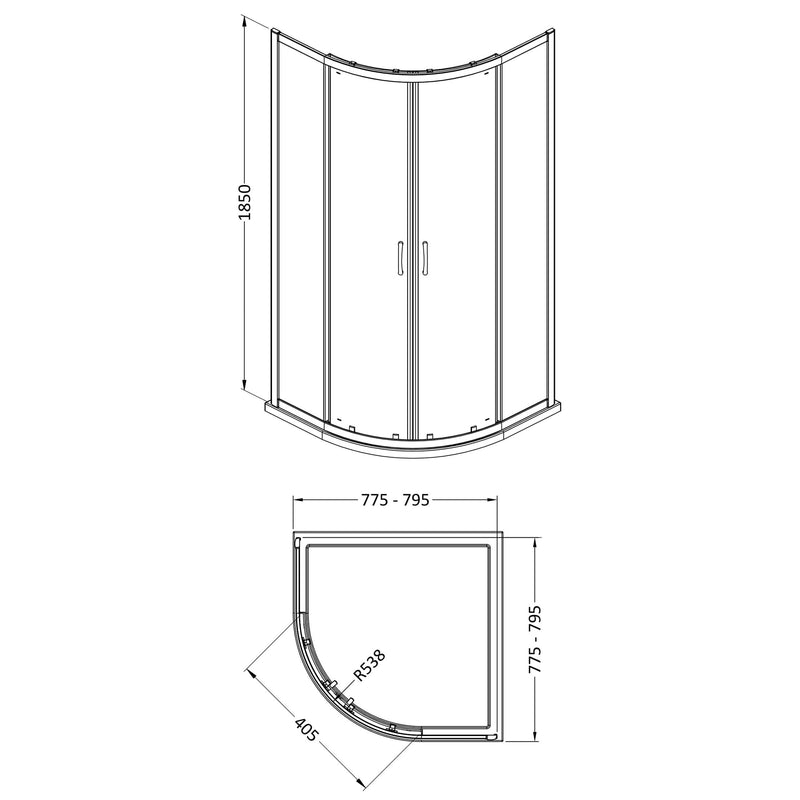 Lisbon 5mm Quadrant Shower Enclosure - 800 x 800mm, 1850mm High, Chrome